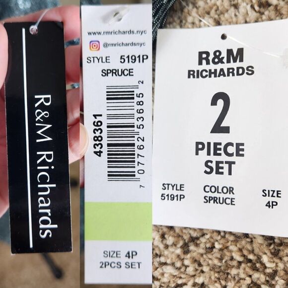 R&M Richards 2 Piece Set Jacket and Dress Metallic Blue Size 4P NWT - Picture 11 of 16